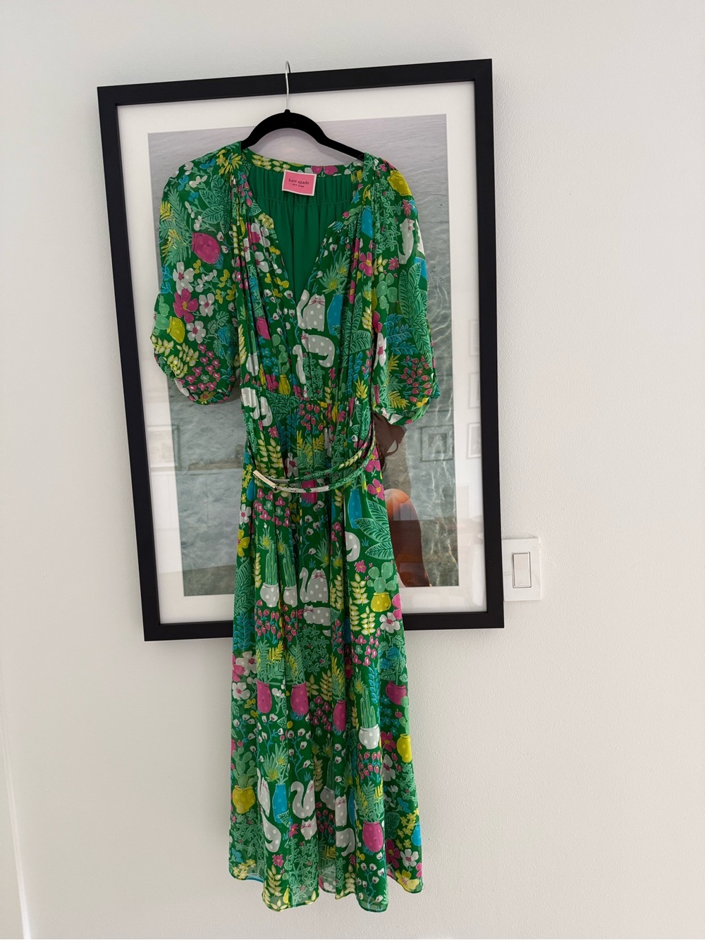 Kate Spade Bright Green Floral Maxi Dress with Belt